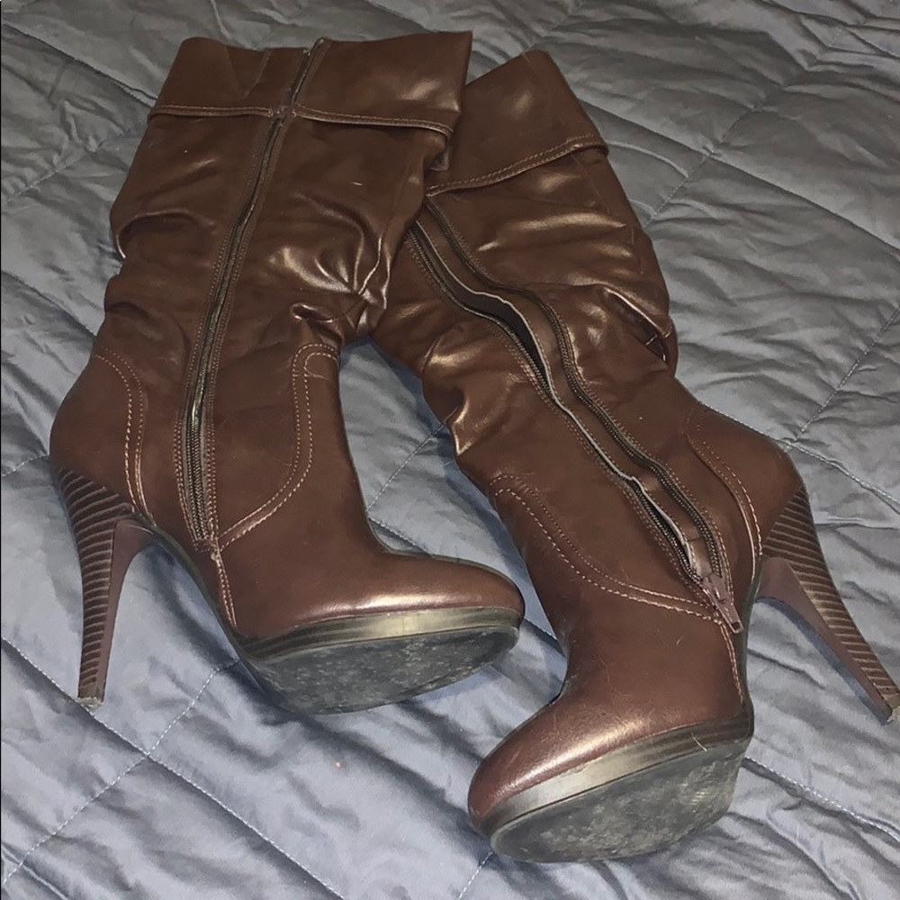 Tall brown stiletto boots
